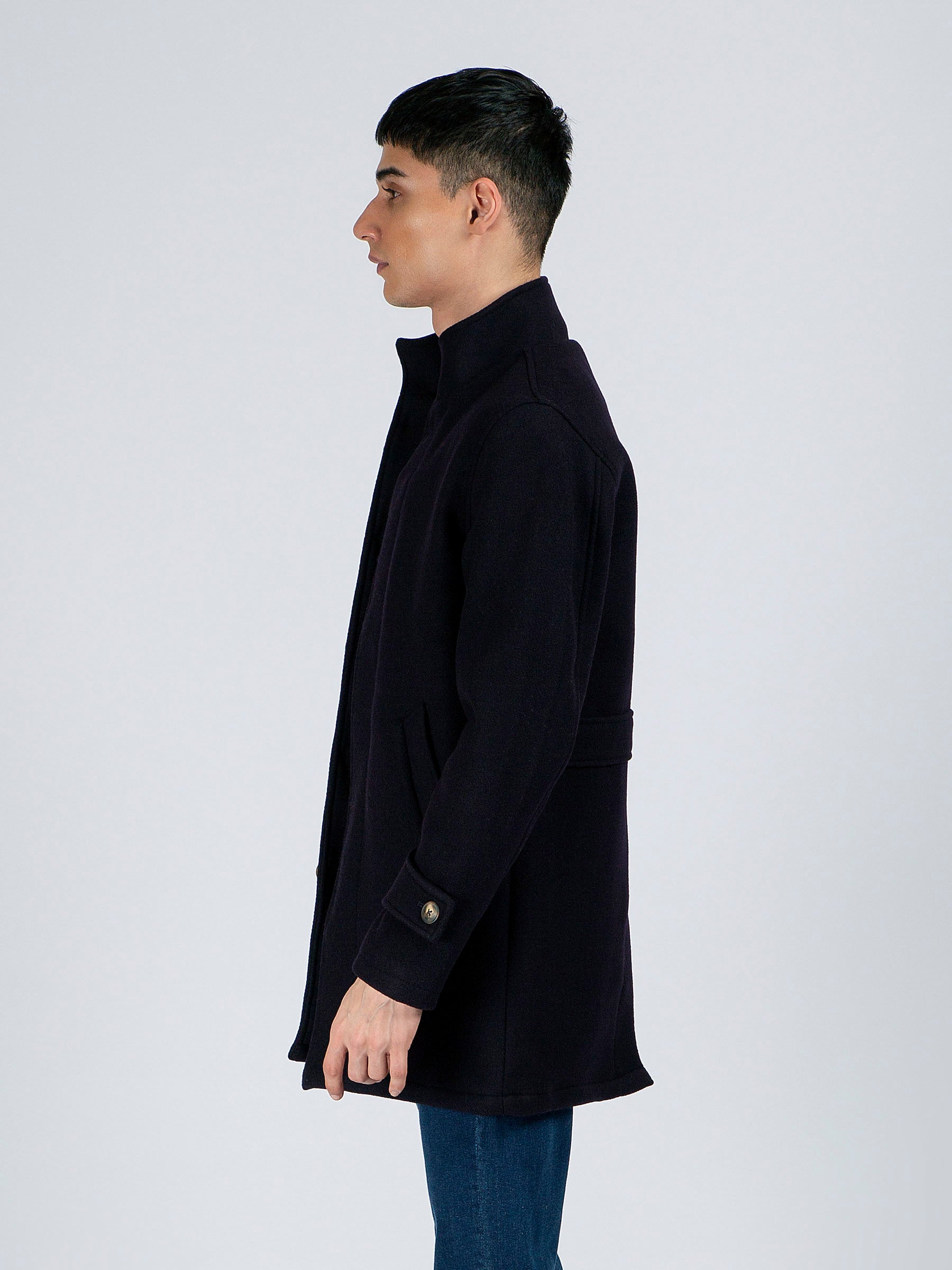 Navy Blue Wool Long Coat - Limited Edition