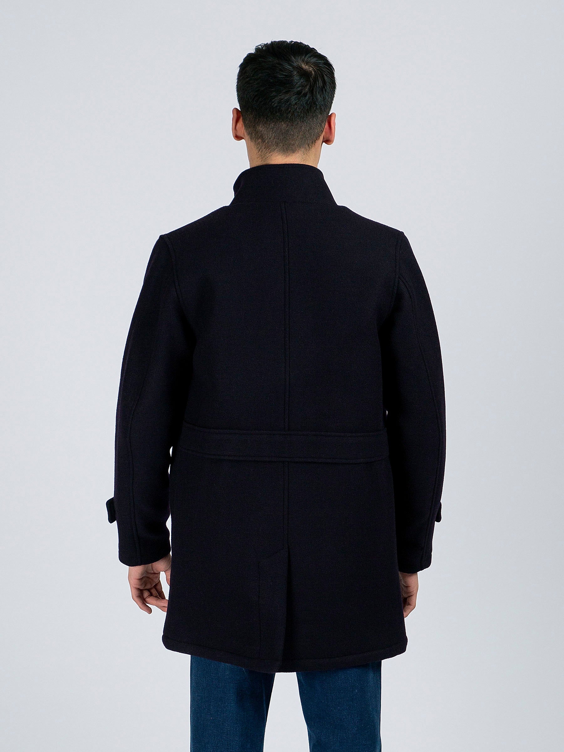 Navy Blue Wool Long Coat - Limited Edition