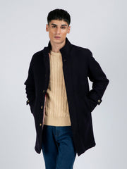 Navy Blue Wool Long Coat - Limited Edition