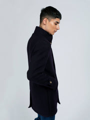 Navy Blue Wool Long Coat - Limited Edition