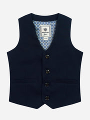 Navy Blue Wool Vest With Bow
