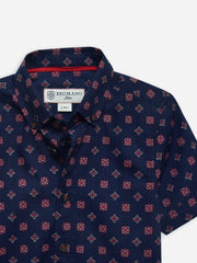 Navy Blue & Magenta Printed Half Sleeve Casual Shirt