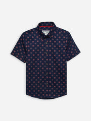 Navy Blue & Magenta Printed Half Sleeve Casual Shirt