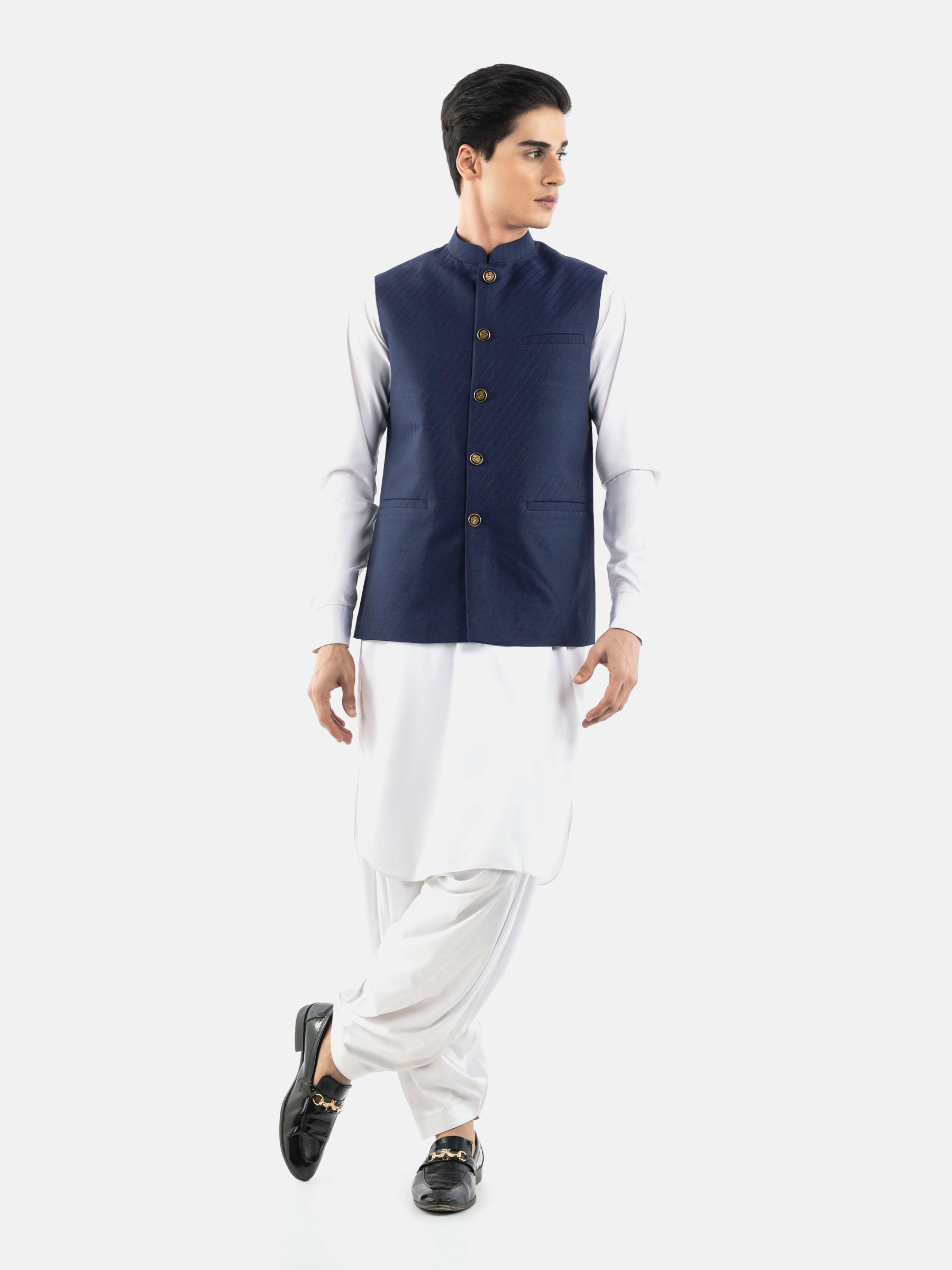Navy Blue & Black Striped Waistcoat