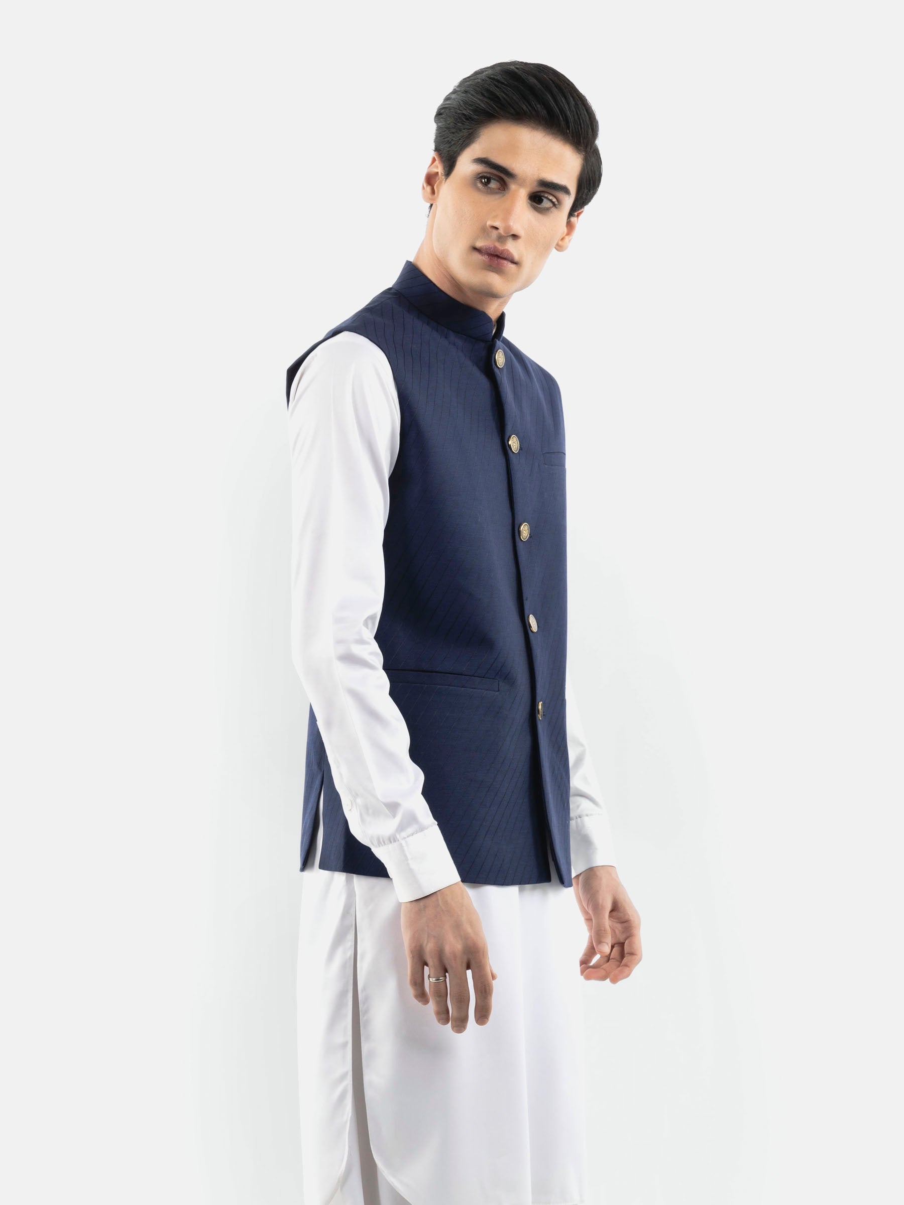 Navy Blue & Black Striped Waistcoat