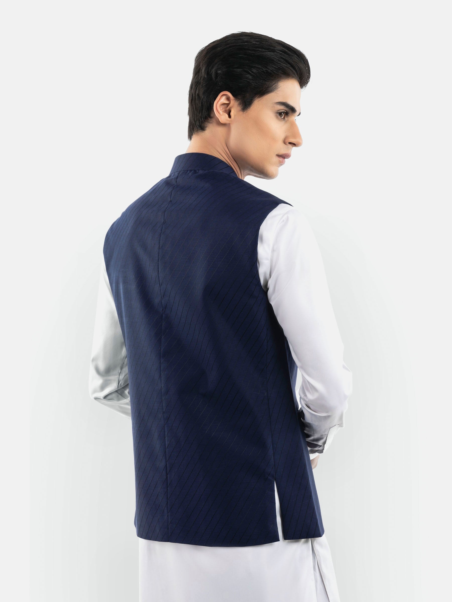 Navy Blue & Black Striped Waistcoat