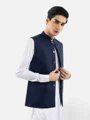 Navy Blue & Black Striped Waistcoat