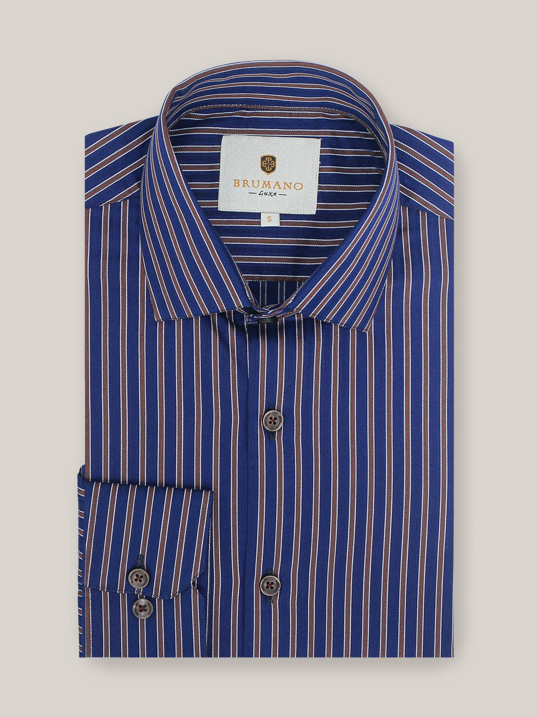 Navy Blue & Brown Bold Striped Shirt