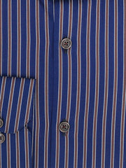Navy Blue & Brown Bold Striped Shirt