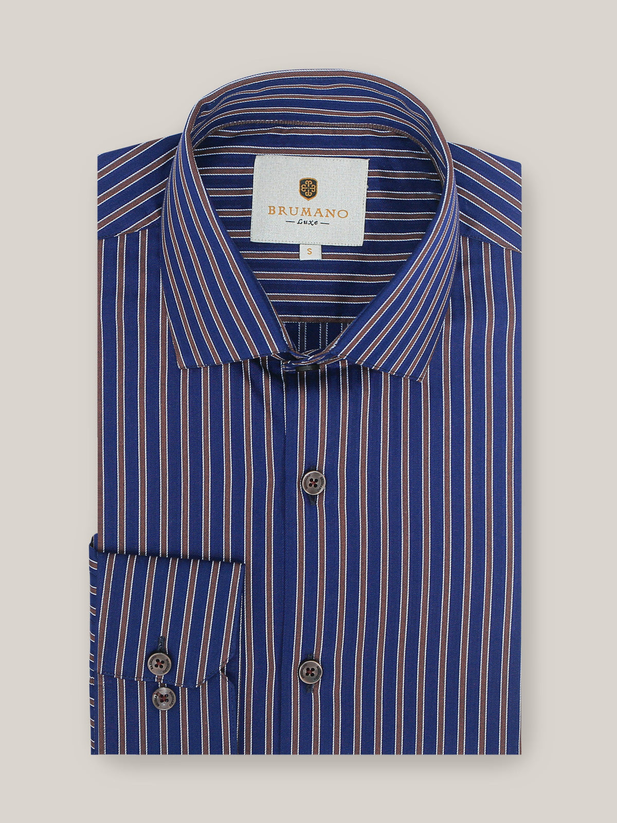 Navy Blue & Brown Bold Striped Shirt
