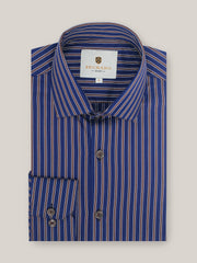 Navy Blue & Brown Bold Striped Shirt