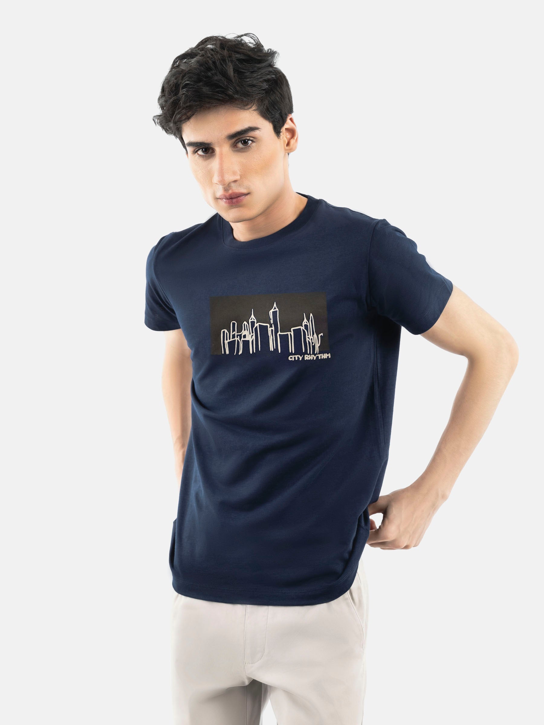 Navy Blue 'City Rhythm' Graphic Printed T-Shirt