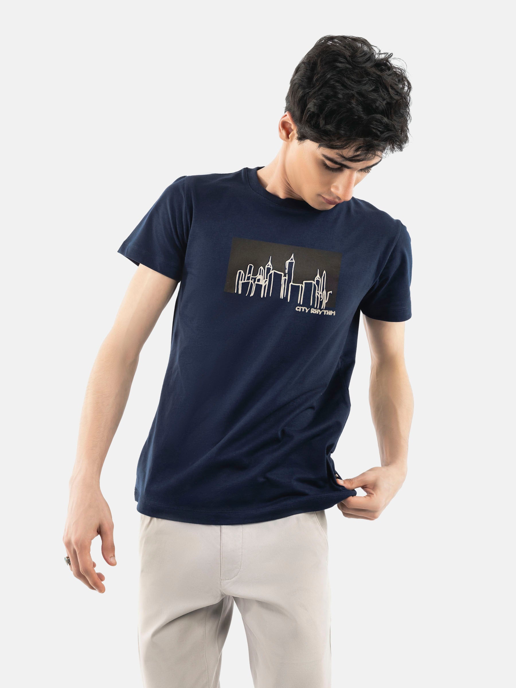 Navy Blue 'City Rhythm' Graphic Printed T-Shirt