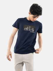 Navy Blue 'City Rhythm' Graphic Printed T-Shirt
