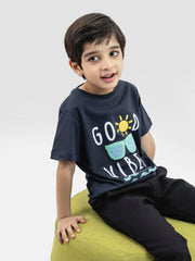 Navy Blue 'Good Vibes' Printed Casual T-Shirt