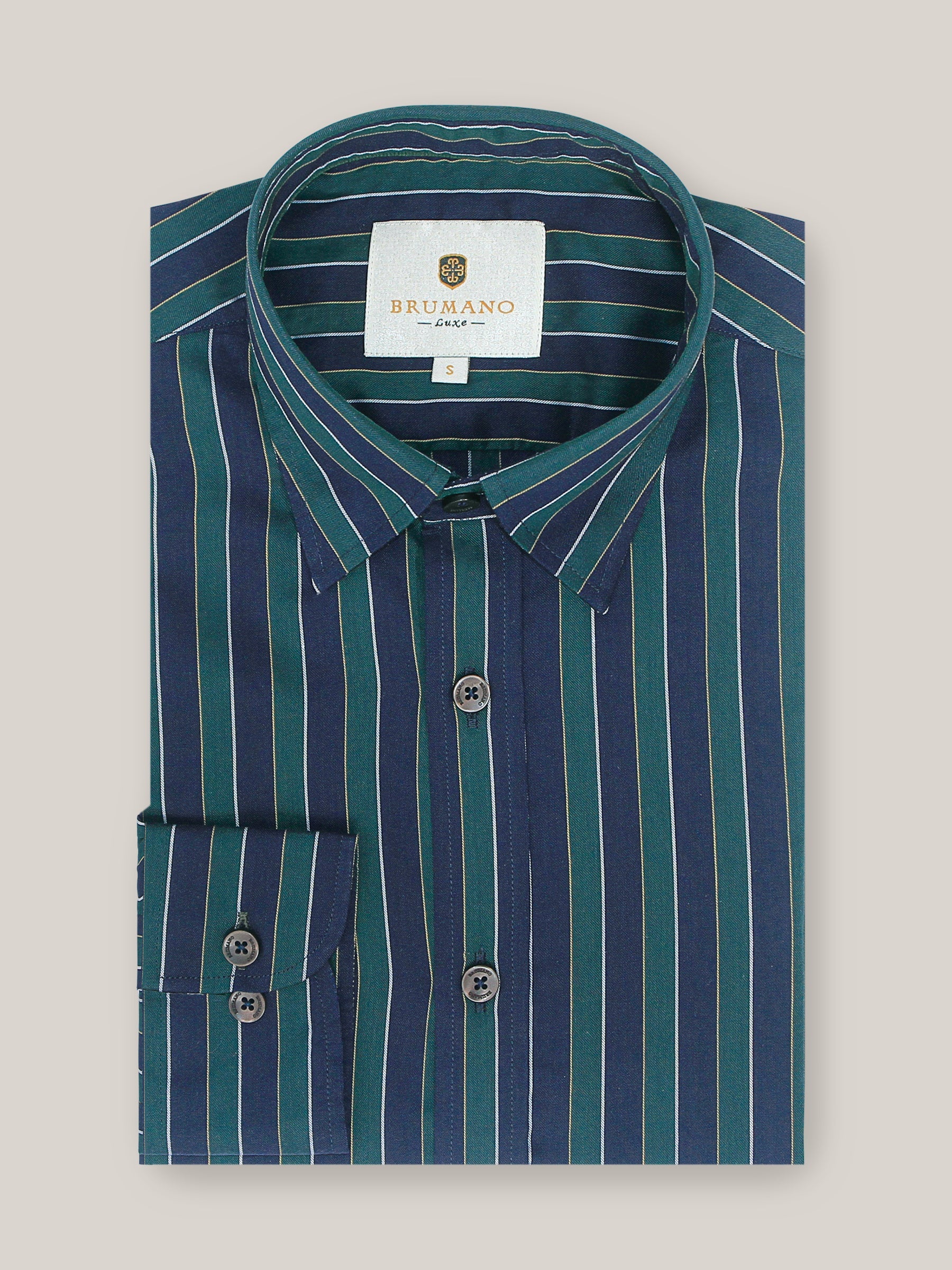Navy Blue & Green Bold Striped Shirt