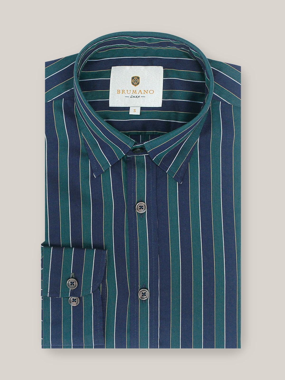 Navy Blue & Green Bold Striped Shirt