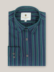 Navy Blue & Green Bold Striped Shirt