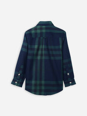 Navy Blue & Green Large Windowpane Checkered Casual Shirt