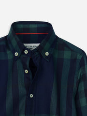Navy Blue & Green Large Windowpane Checkered Casual Shirt