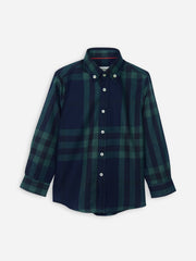 Navy Blue & Green Large Windowpane Checkered Casual Shirt
