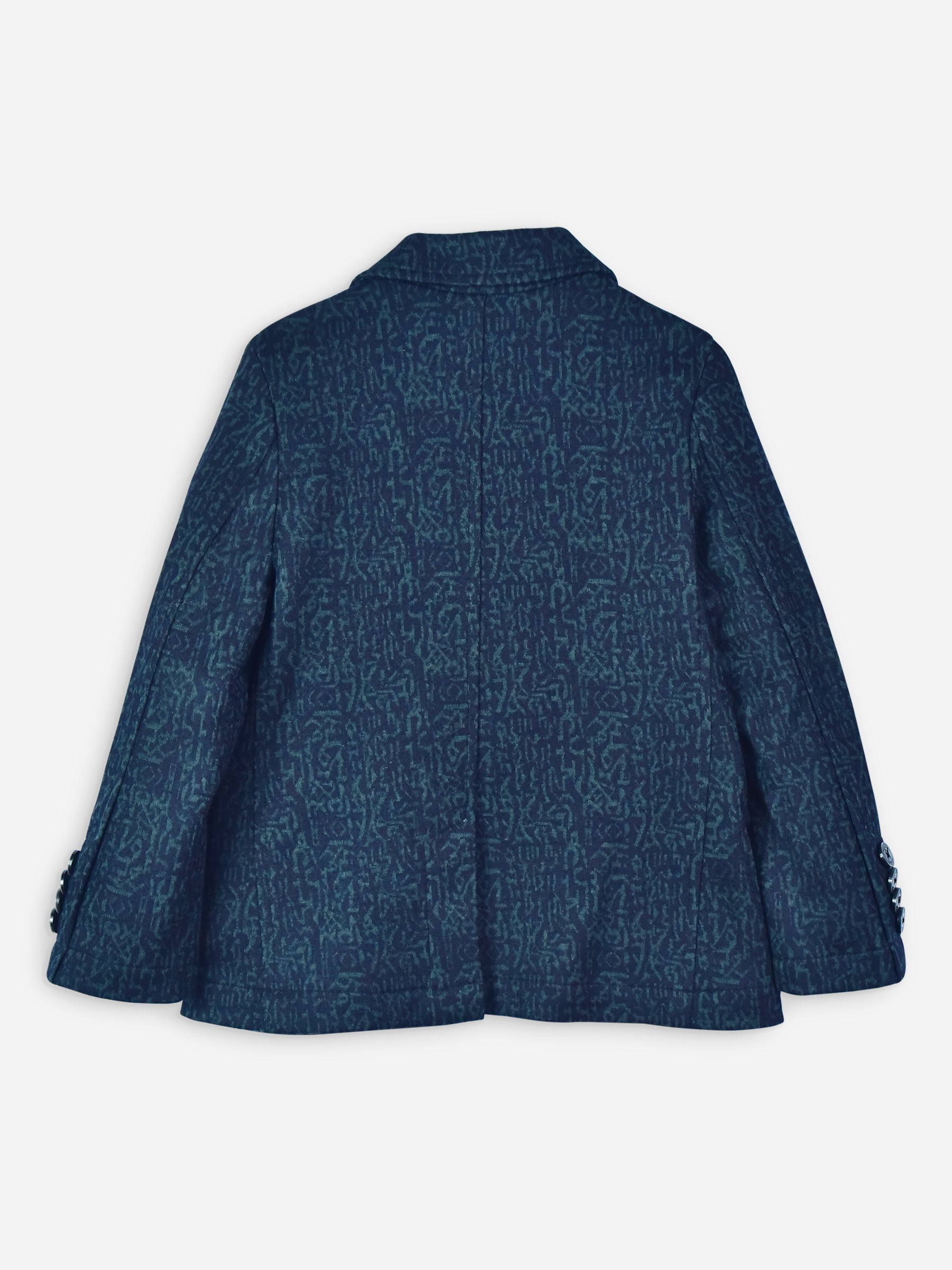 Navy Blue & Green Wool Blended Kids Blazer