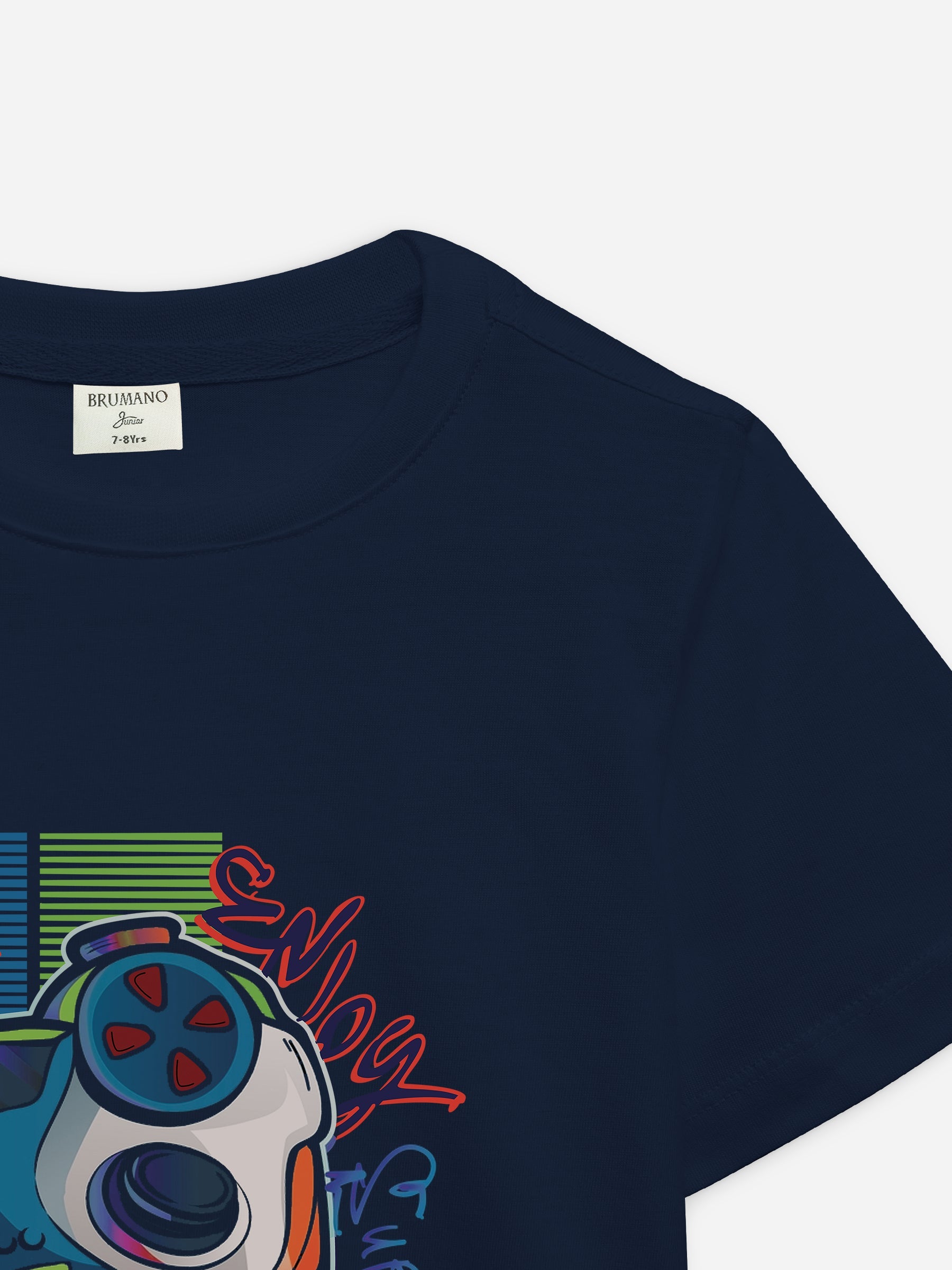 Navy Blue 'Joystick' Printed Casual T-Shirt