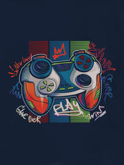 Navy Blue 'Joystick' Printed Casual T-Shirt