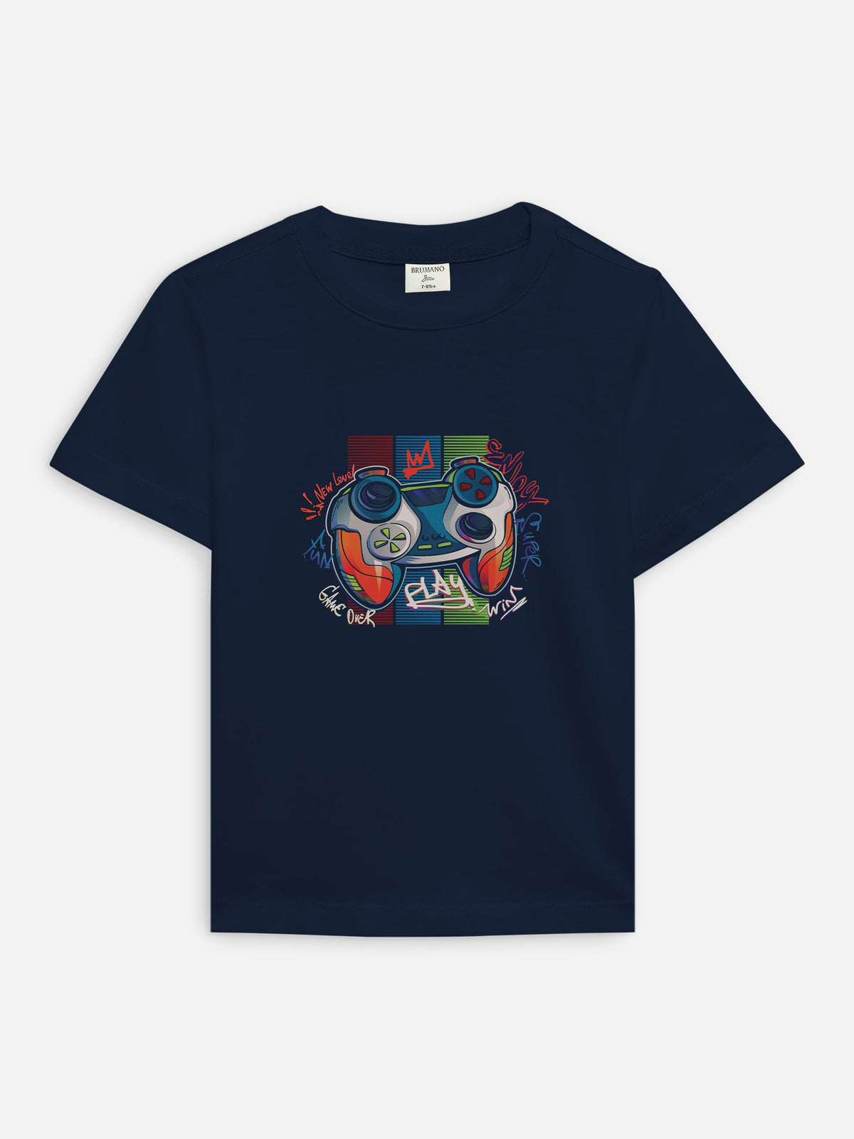 Navy Blue 'Joystick' Printed Casual T-Shirt
