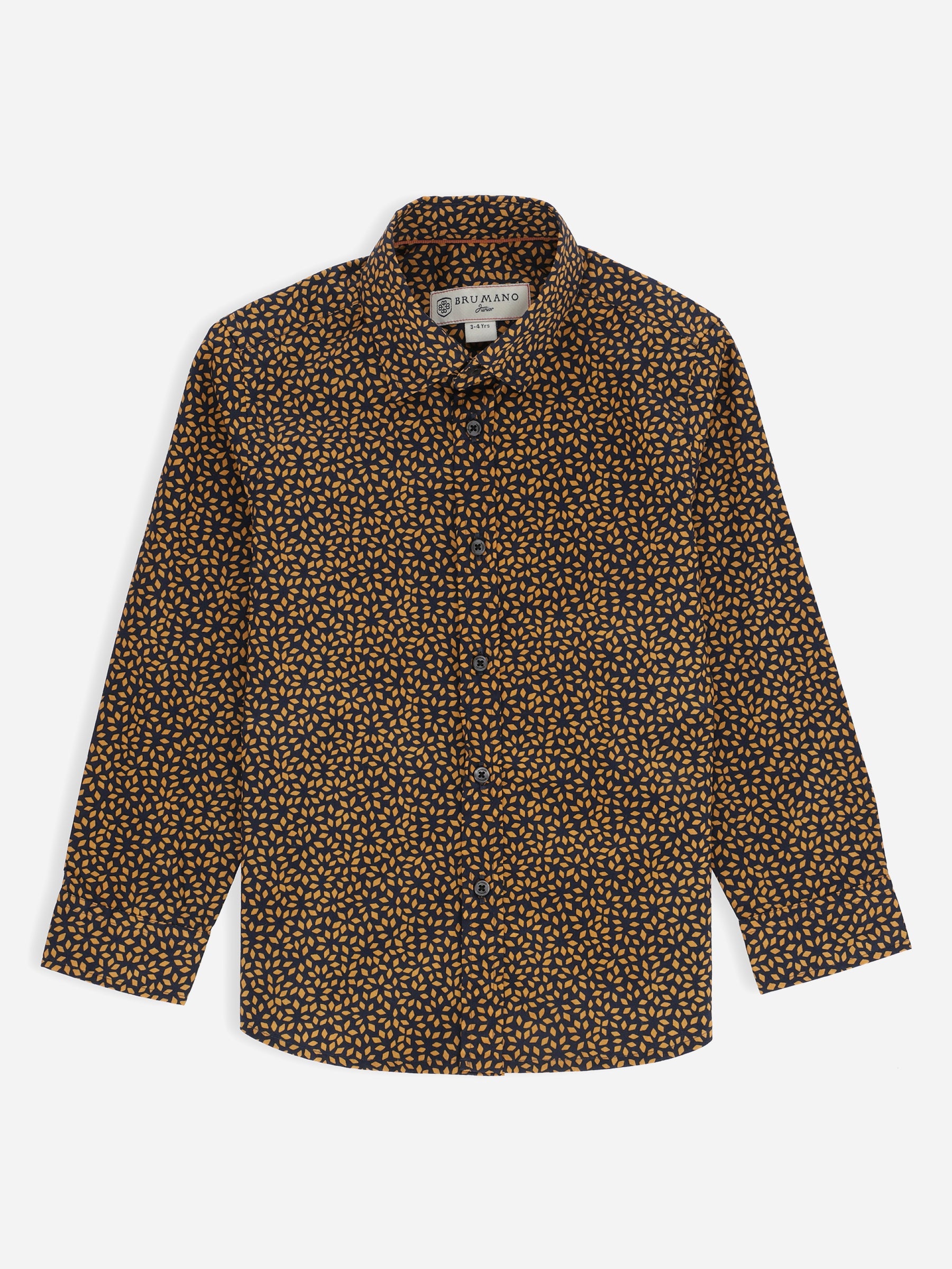 Navy Blue & Mustard Printed Long Sleeve Casual Shirt