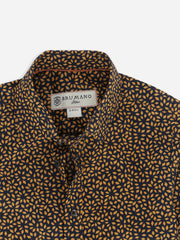 Navy Blue & Mustard Printed Long Sleeve Casual Shirt