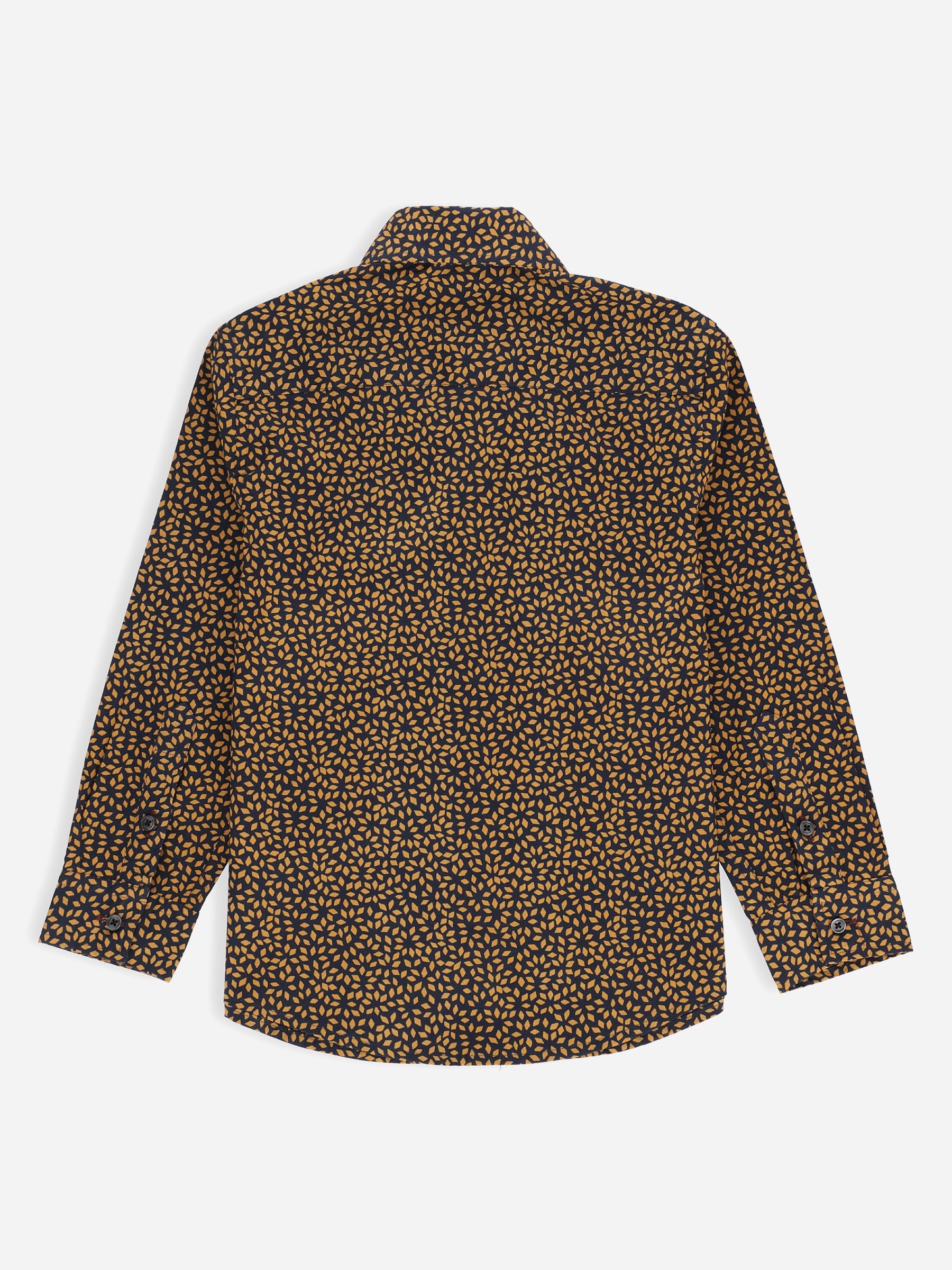 Navy Blue & Mustard Printed Long Sleeve Casual Shirt