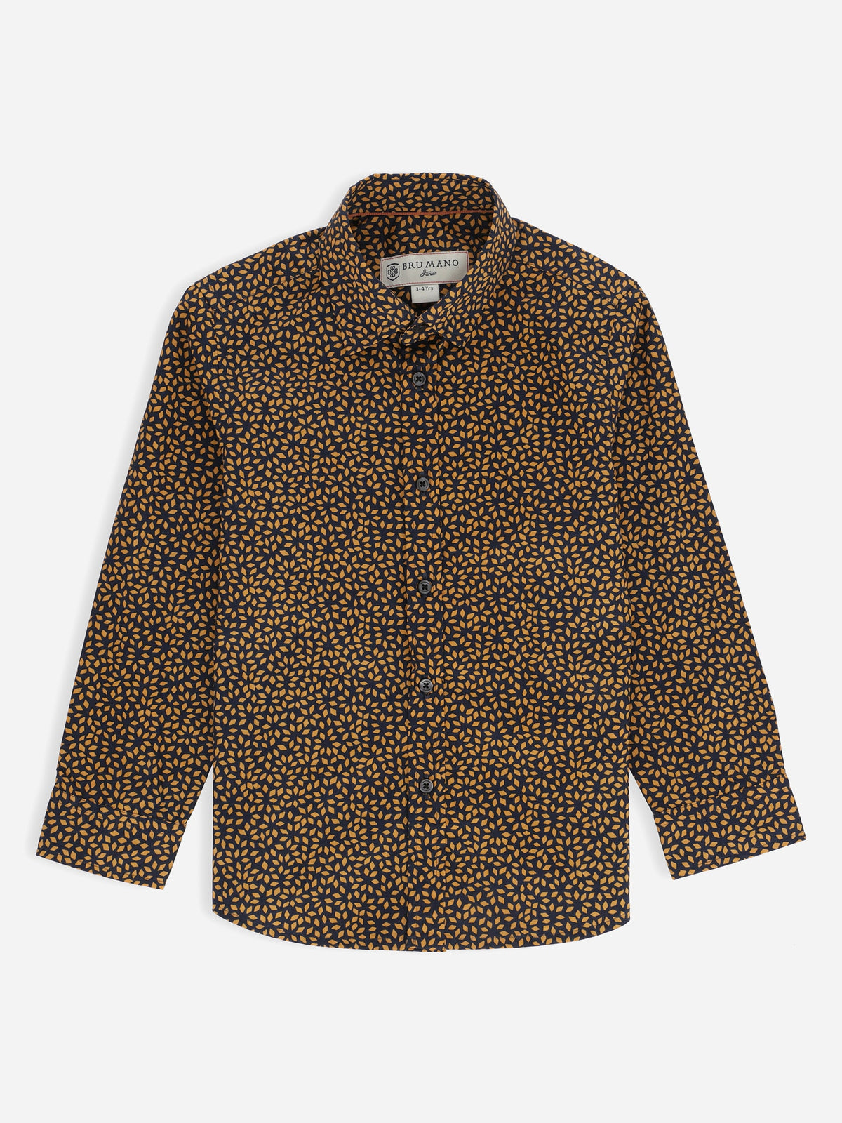 Navy Blue & Mustard Printed Long Sleeve Casual Shirt