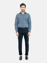 Navy Blue & Orange Flannel Checkered Shirt