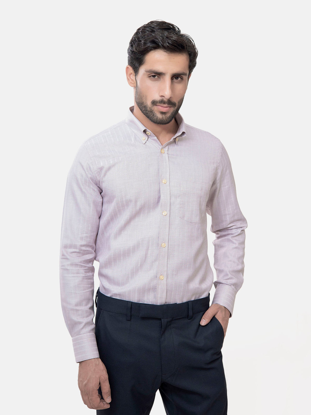 Maroon & White Striped Structured Shirt