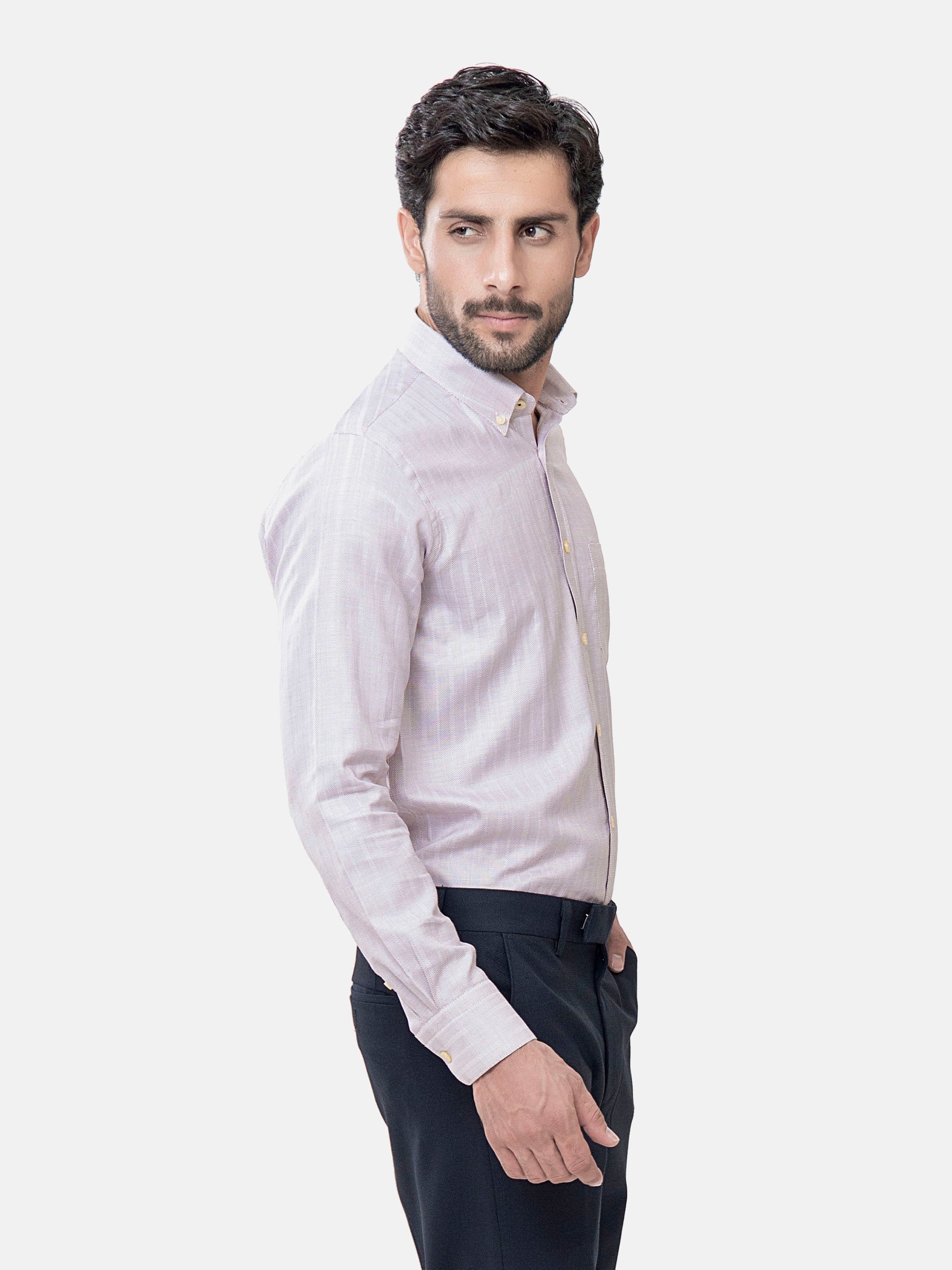Maroon & White Striped Structured Shirt