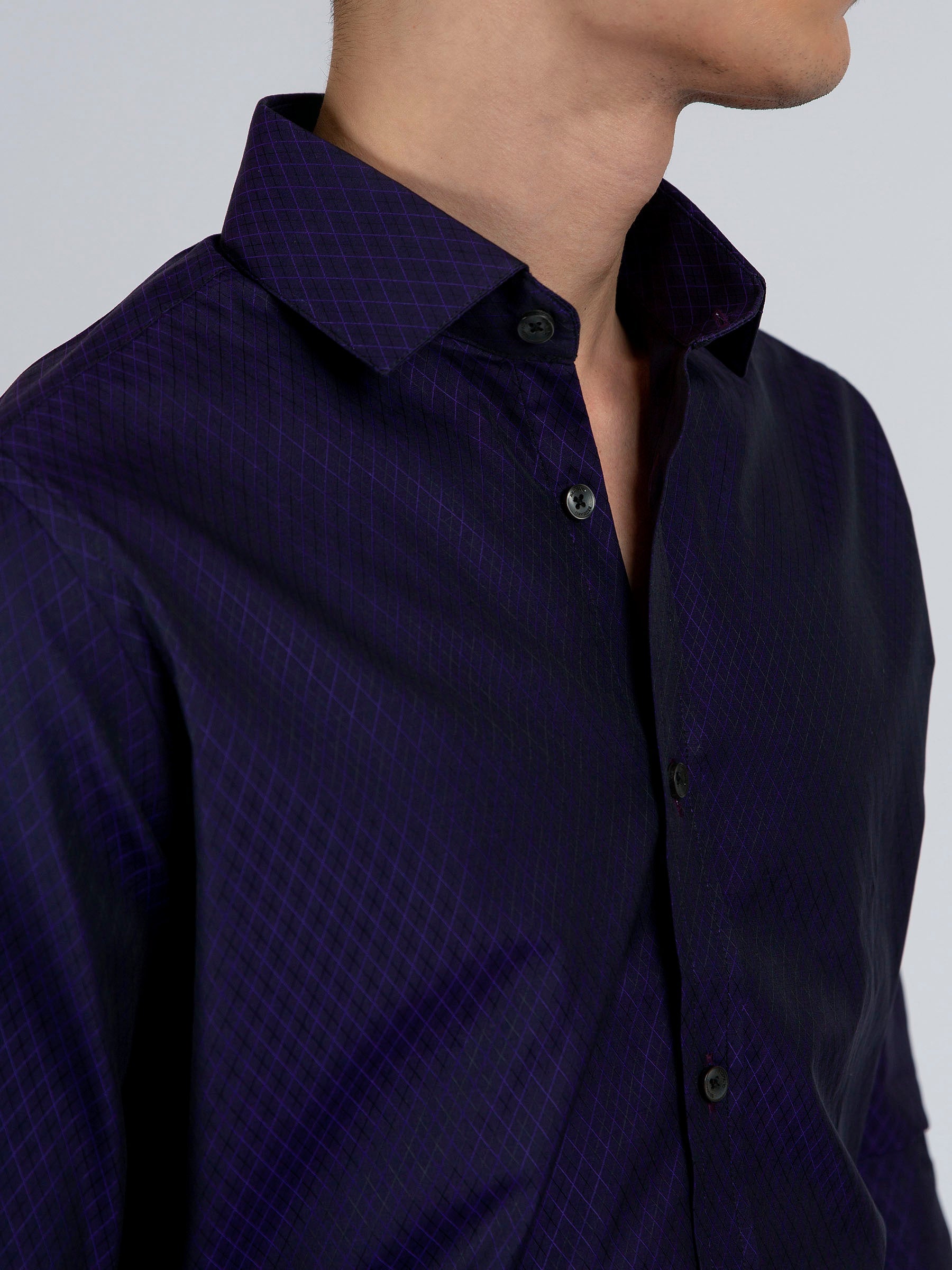 Navy Blue & Purple Diamond Patterned Formal Shirt