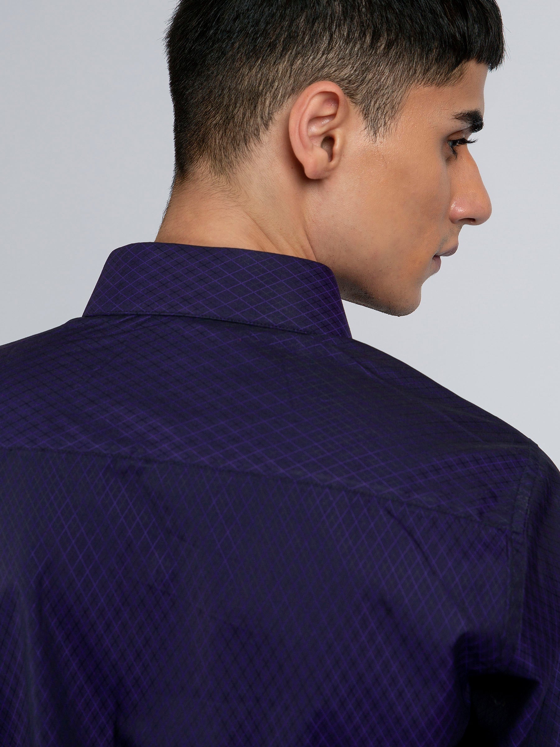 Navy Blue & Purple Diamond Patterned Formal Shirt