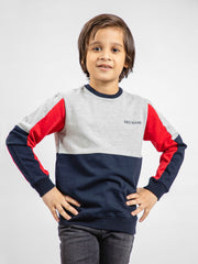 Navy Blue & Red Contrasting Sleeves Casual Sweatshirt