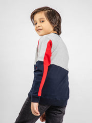 Navy Blue & Red Contrasting Sleeves Casual Sweatshirt