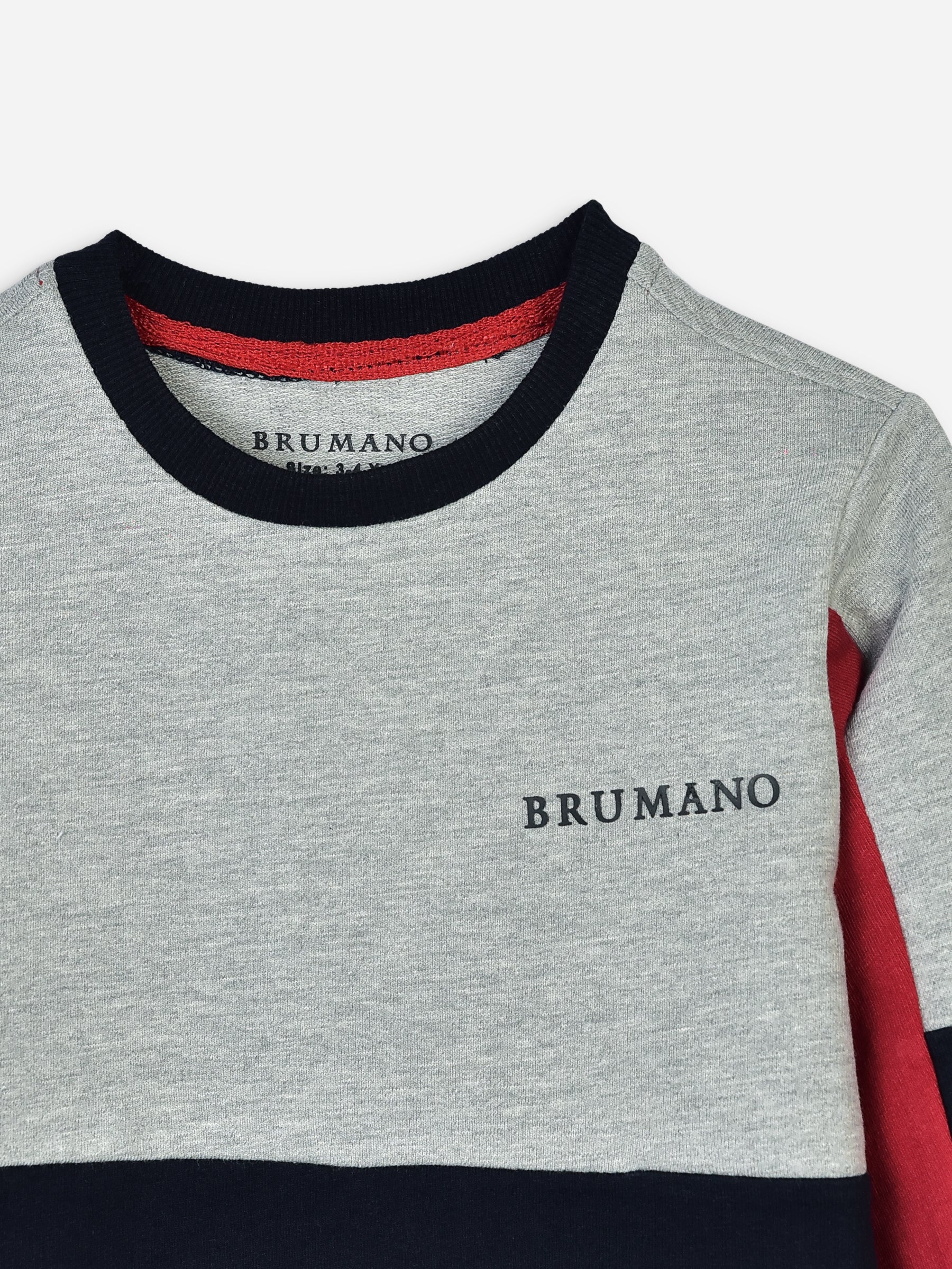 Navy Blue & Red Contrasting Sleeves Casual Sweatshirt