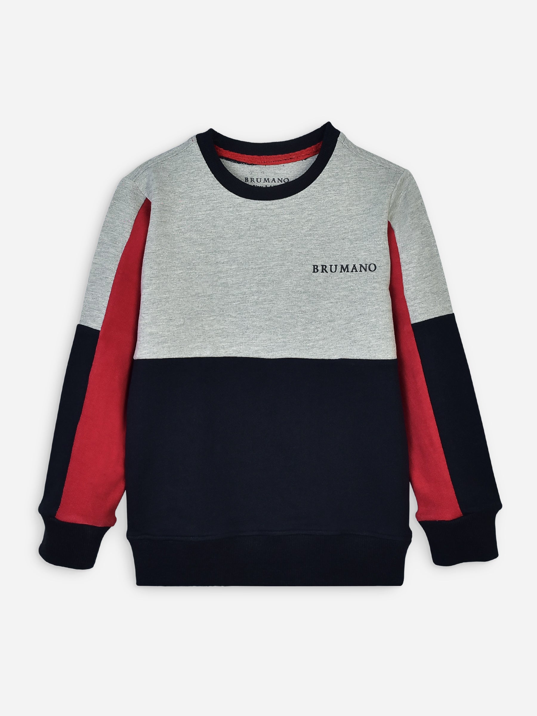 Navy Blue & Red Contrasting Sleeves Casual Sweatshirt