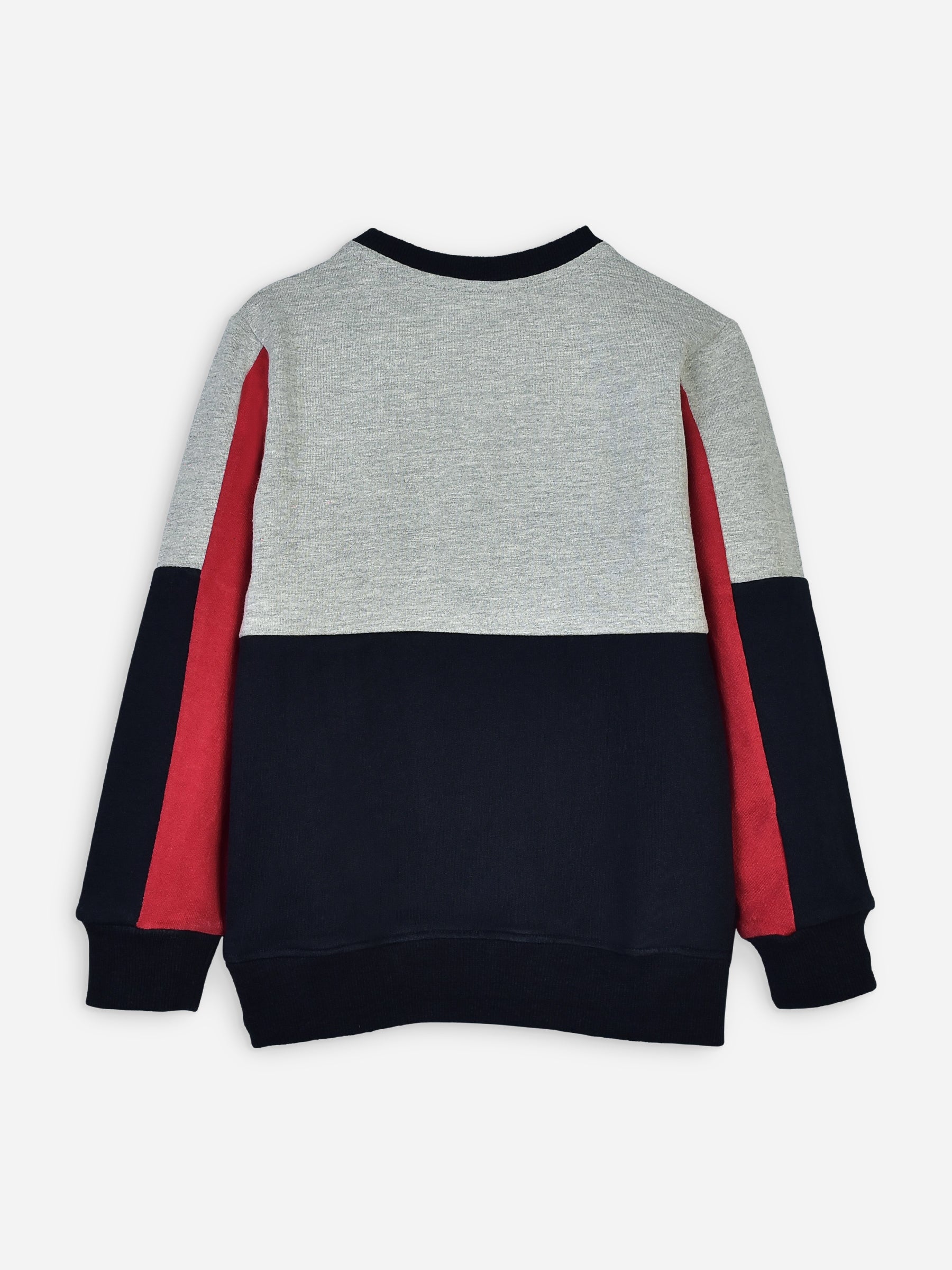 Navy Blue & Red Contrasting Sleeves Casual Sweatshirt