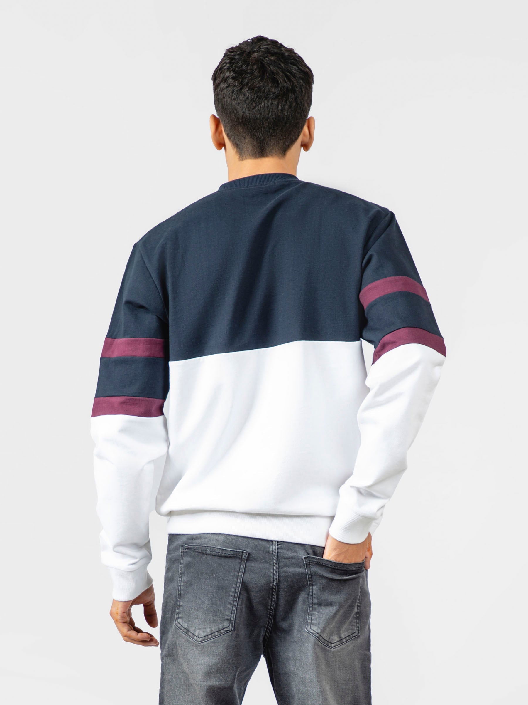 Navy Blue & White Crewneck Sweatshirt
