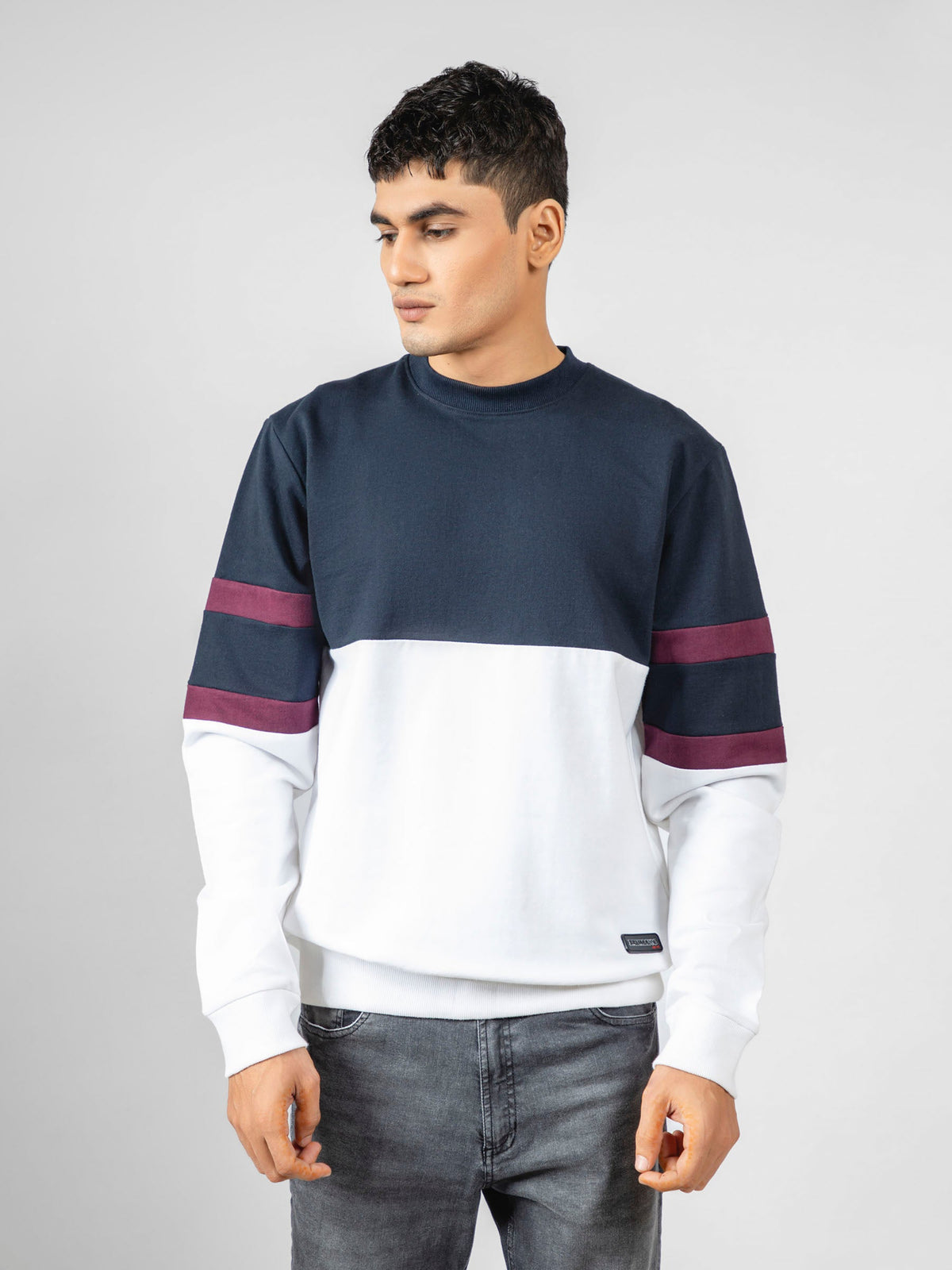 Navy Blue & White Crewneck Sweatshirt