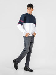 Navy Blue & White Crewneck Sweatshirt