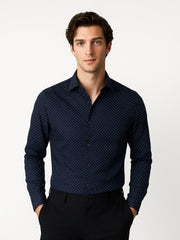 Navy Blue & White Dobby Structured Shirt