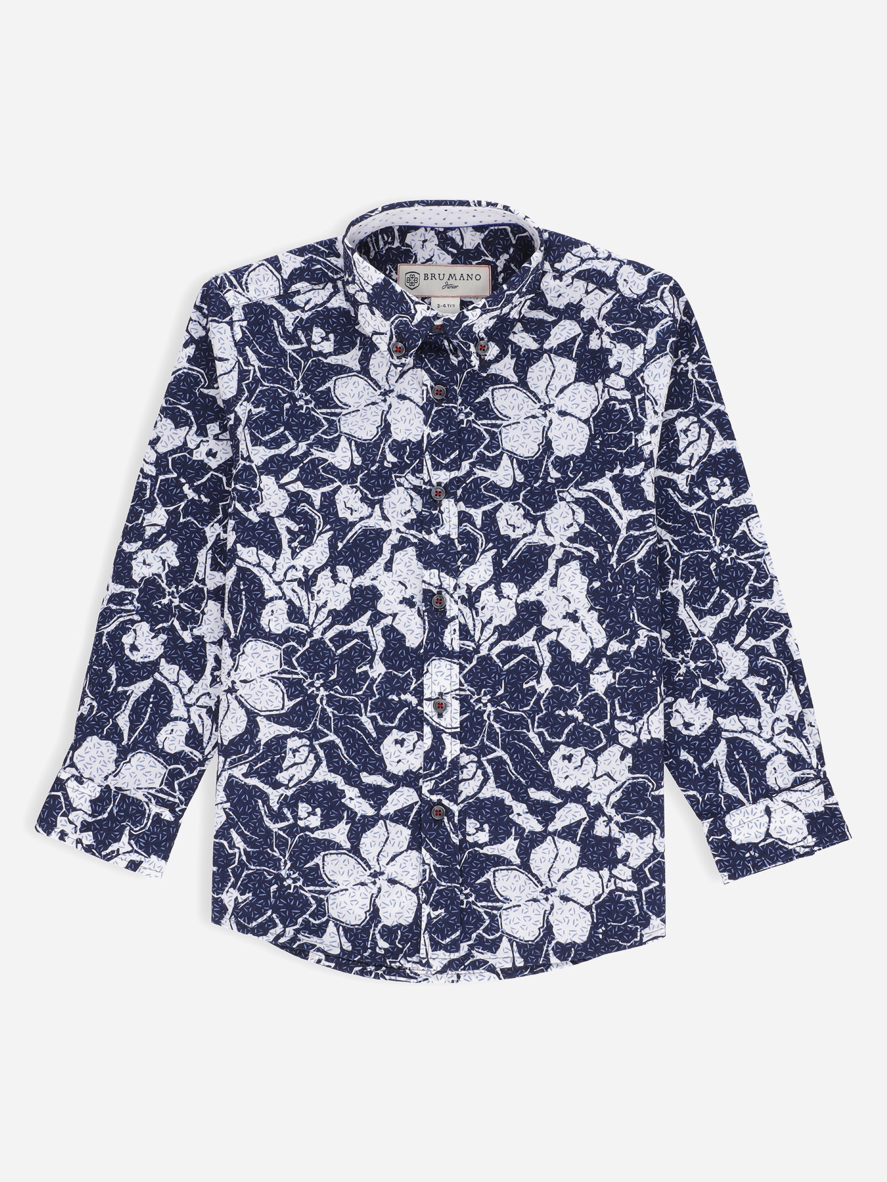 Navy Blue & White Printed Long Sleeve Casual Shirt
