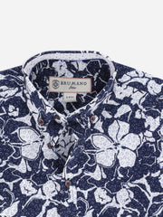 Navy Blue & White Printed Long Sleeve Casual Shirt