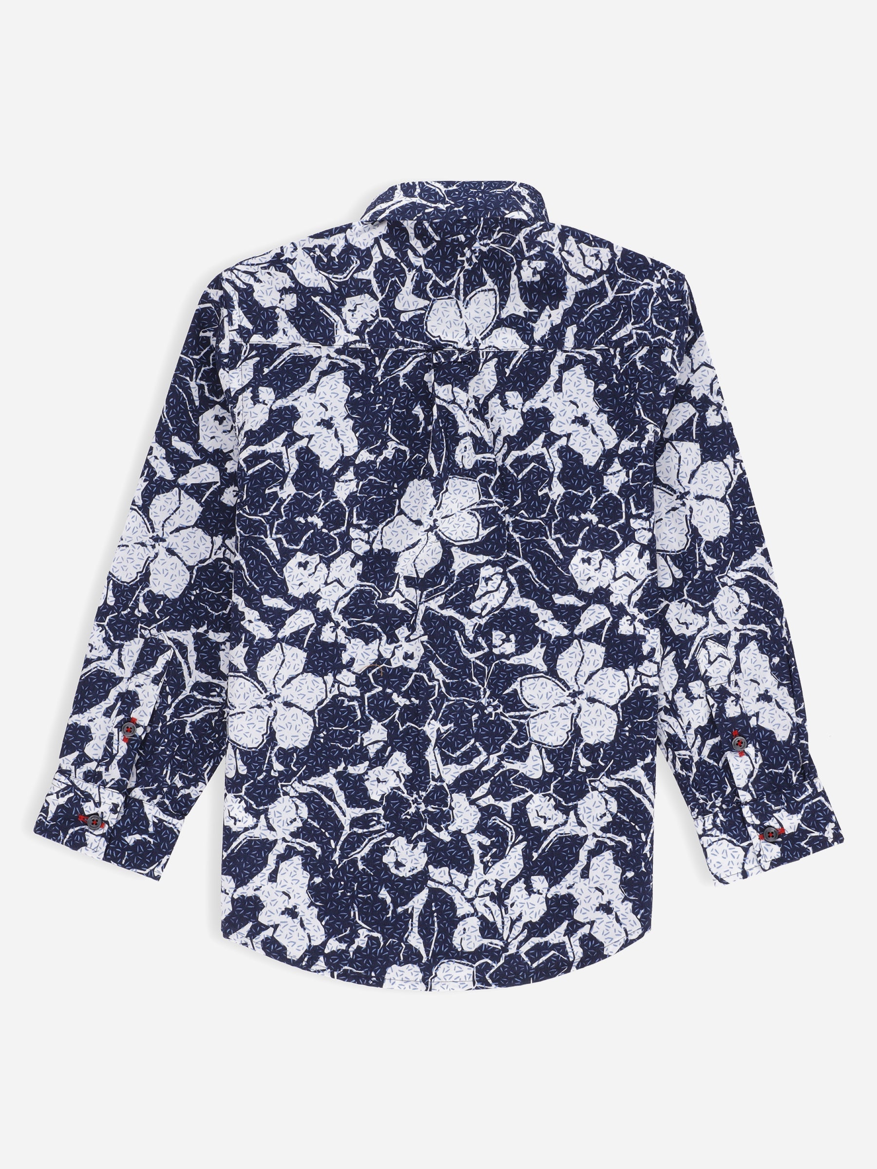 Navy Blue & White Printed Long Sleeve Casual Shirt